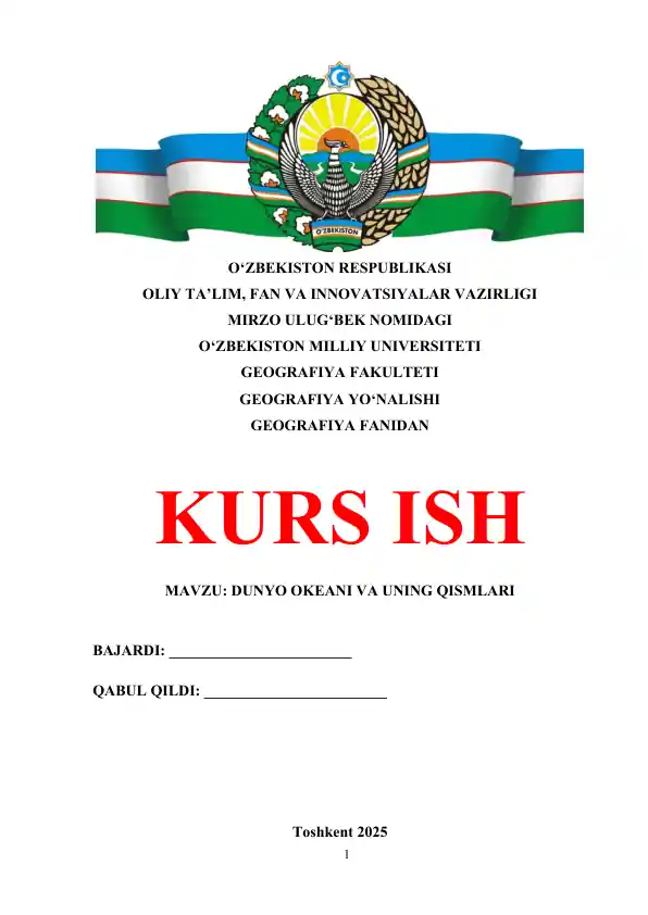 DUNYO OKEANI VA UNING QISMLARI