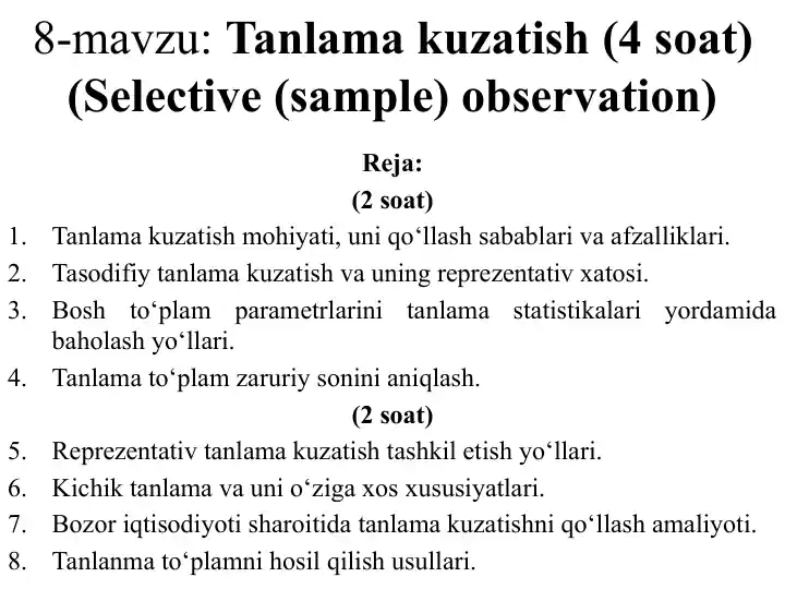 Tanlama kuzatish (Selective (sample) observation)