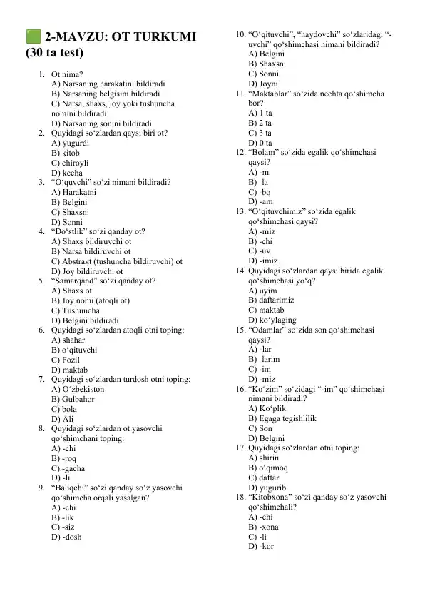 OT TURKUMI (30 ta test)