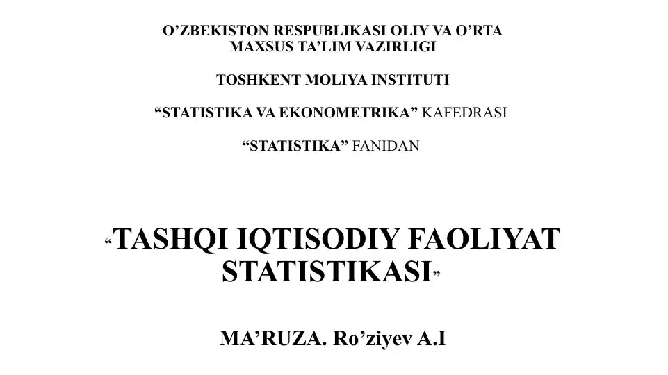 Tashqi Iqtisodiy Faoliyat Statistikasi