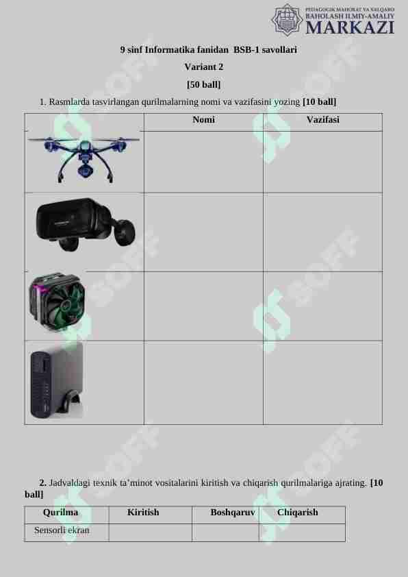 9-sinf informatika BSB II variant