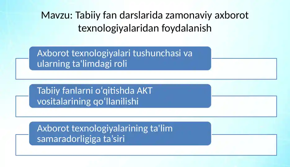Tabiiy fan darslarida zamonaviy axborot texnologiyalaridan foydalanish