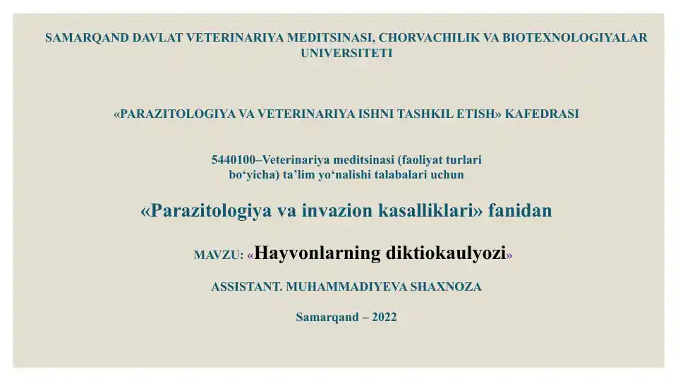 Diktiokaulyoz (Dictyocaulus avlodiga mansub qo‘zg‘atuvchilarni parazitlik qiluvchi invazion kasallik)