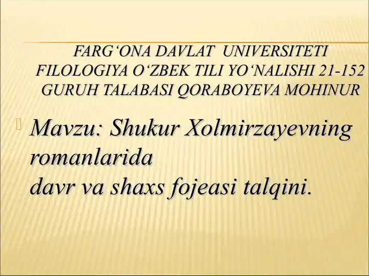 Shukur Xolmirzayevning adabiy merosi