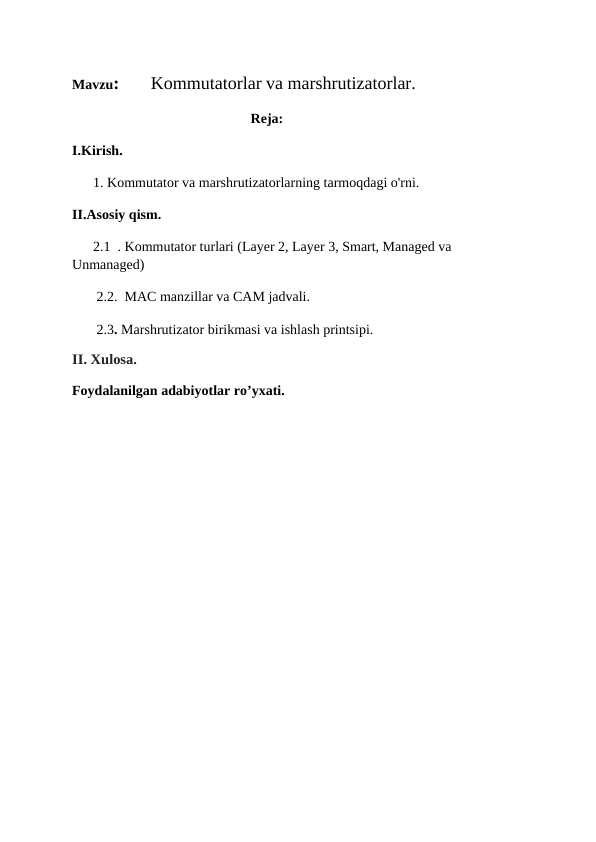 Kommutatorlar va marshrutizatorlar