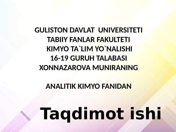 ANALITIK KIMYODA ORGANIK REAGENTLAR