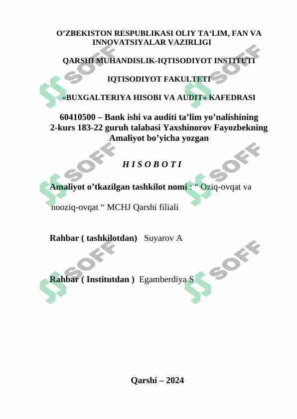 Amalyot hisoboti Oziq-ovqat MCHJ