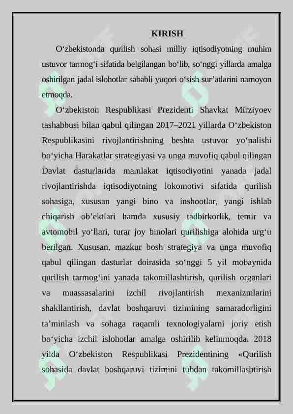 Arxitekturaga oid amaliyot hisoboti kirish qismi namunasi