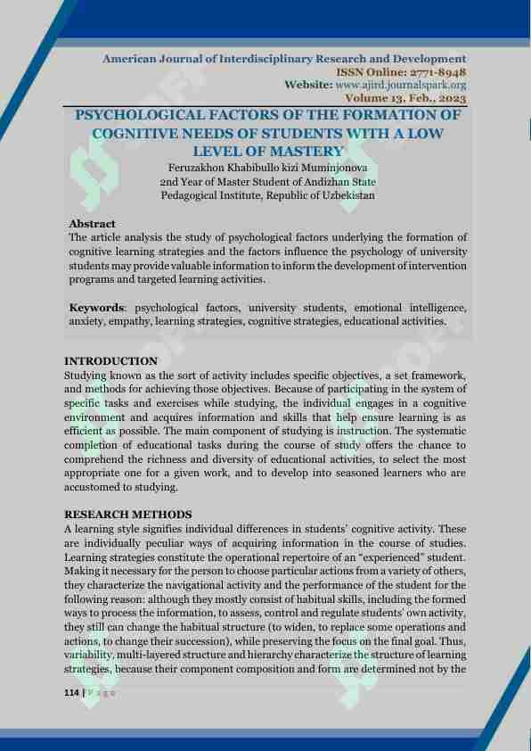 PSYCHOLOGICAL FACTORS OF THE FORMATION OF COGNITIVE NEEDS ОF STUDENTS WITH A LOW LEVEL OF MASTERY