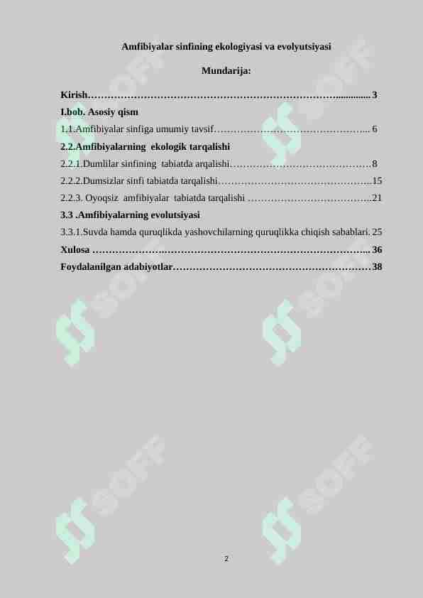 Amfibiyalar sinfining ekologiyasi va evolyutsiyasi