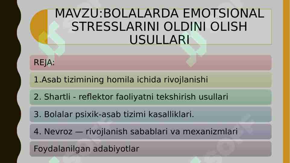 BOLALARDA EMOTSIONAL STRESSLARINI OLDINI OLISH USULLARI