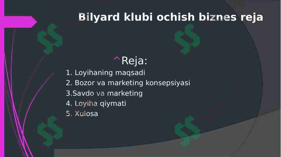 Bilyard klubi ochish biznes reja
