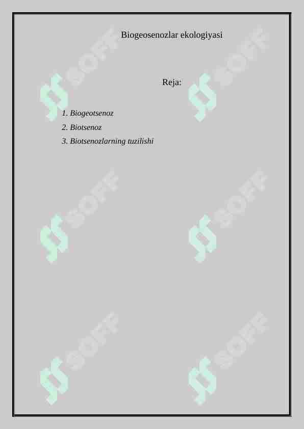 Biogeosenozlar ekologiyasi