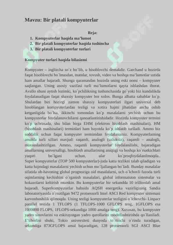 Bir platali kompyuterlar