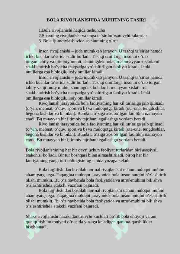Bola rivojlanishida ijtimoiy muhitning ta'siri