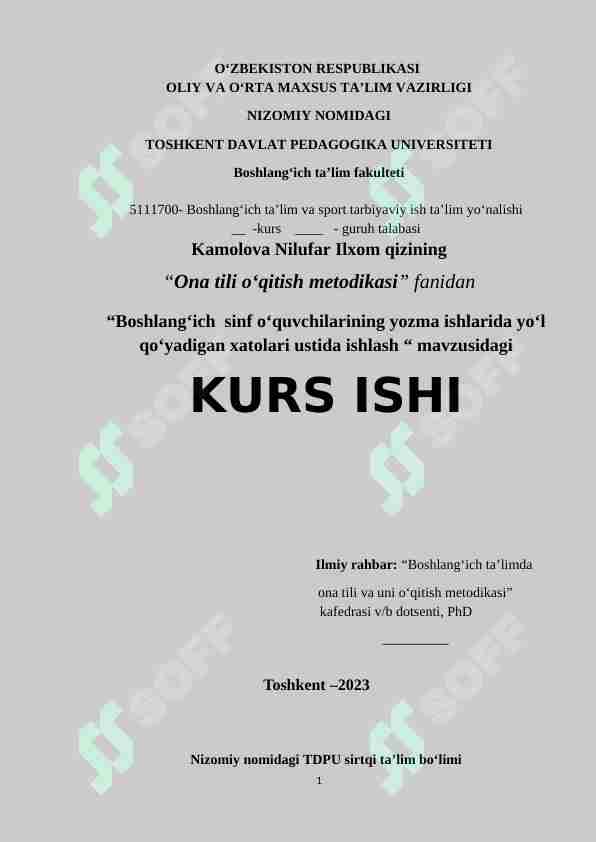 Boshlang‘ich sinf o‘quvchilarining yozma ishlarida yo‘l qo‘yadigan xatolari ustida ishlash