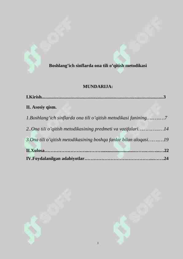 Boshlang’ich sinflarda ona tili o’qitish metodikasi
