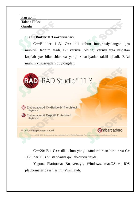 C++Builder 11.3 imkoniyatlari