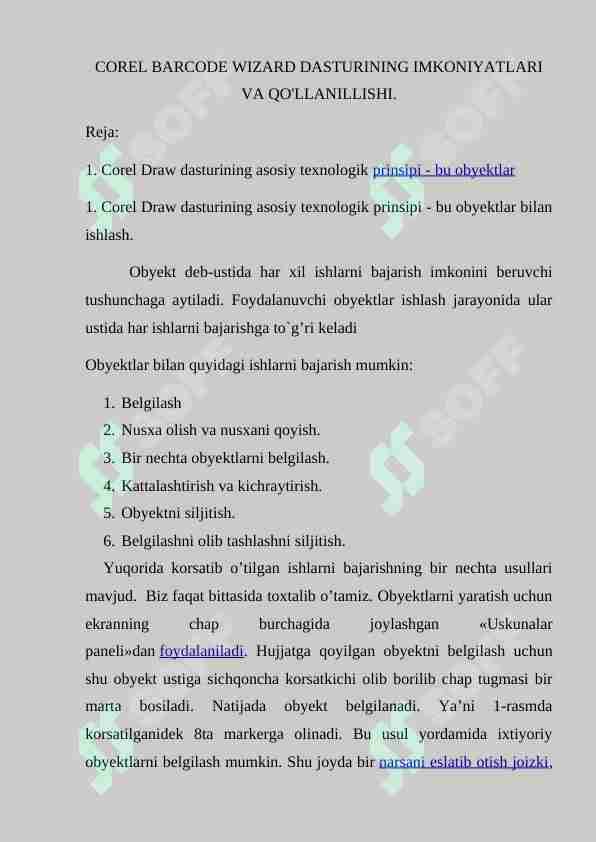COREL BARCODE WIZARD DASTURINING IMKONIYATLARI