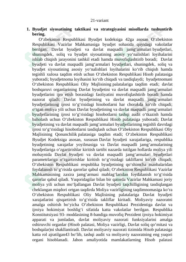 Davlat moliyasi fanidan savolga javoblar