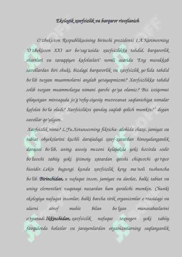 Ekologik xavfsizlik va barqaror rivojlanish