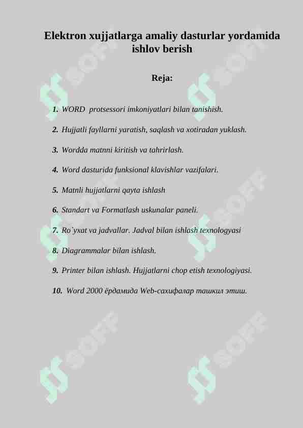 Elektron xujjatlarga amaliy dasturlar yordamida ishlov berish