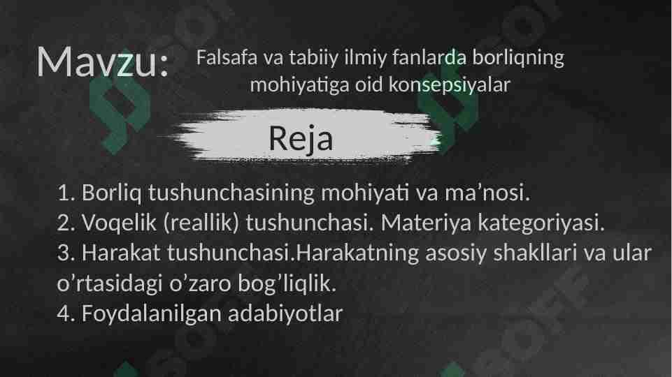 Falsafa va tabiiy ilmiy fanlarda borliqning mohiyatiga oid konsepsiyalar