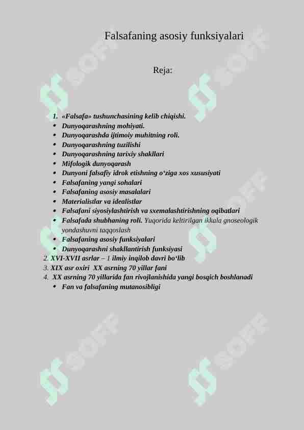 Falsafaning asosiy funksiyalari