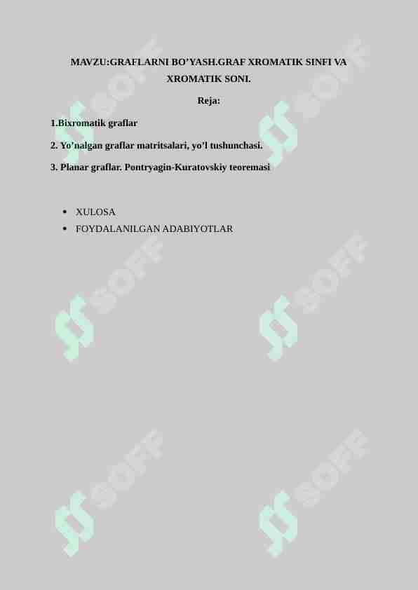 GRAFLARNI BO’YASH.GRAF XROMATIK SINFI VA XROMATIK SONI.