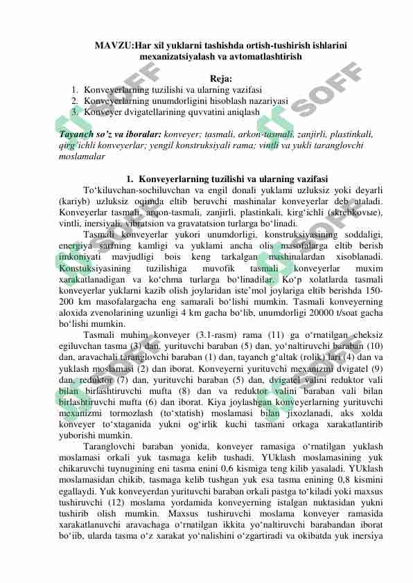 Har xil yuklarni tashishda ortish-tushirish ishlarini mexanizatsiyalash va avtomatlashtirish