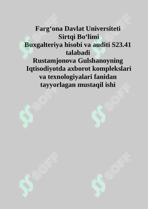 Hisoblash texnikasida axborotni qayta ishlashning arifmetik asoslari