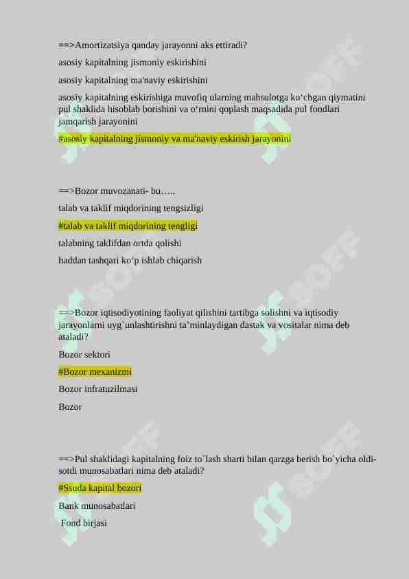 IQTISODIYOT NAZARIYASI fanidan 100 talik test javoblari bilan