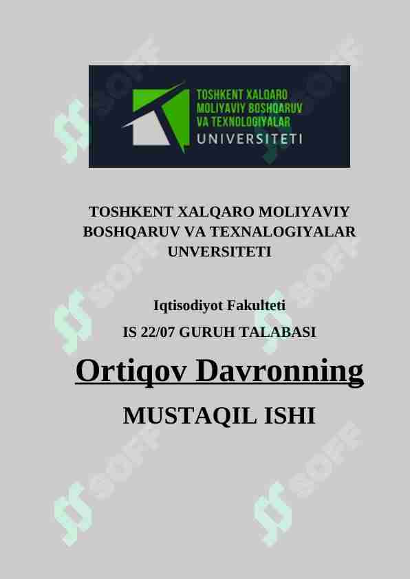 ISTE’MOL, JAMG‘ARMA VA INVESTITSIYALAR