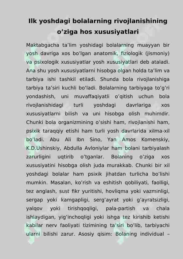 Ilk yoshdagi bolalar rivojlanishi
