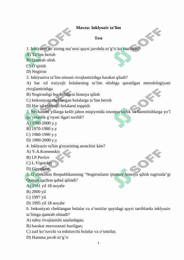inklyuziv ta'lim test
