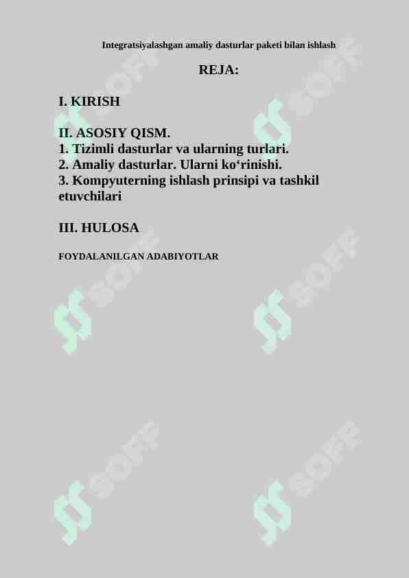 Integratsiyalashgan amaliy dasturlar paketi bilan ishlash