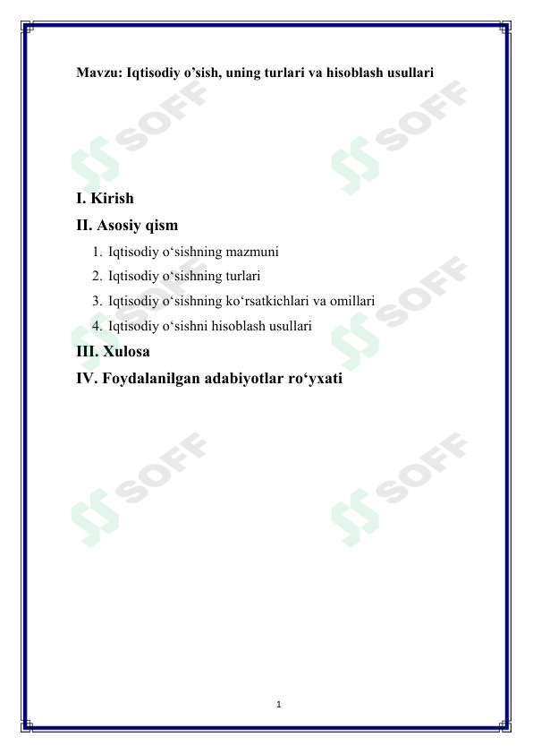 Iqtisodiy o'sish, uning turlari va hisoblash usullari
