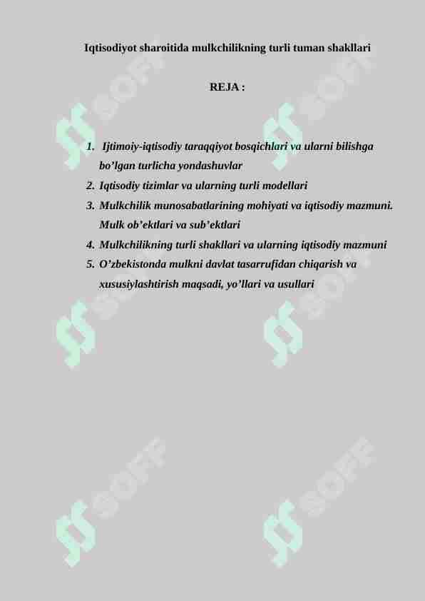 Iqtisodiyot sharoitida mulkchilikning turli tuman shakllari