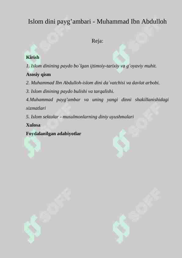 Islom dini payg’ambari - Muhammad Ibn Abdulloh