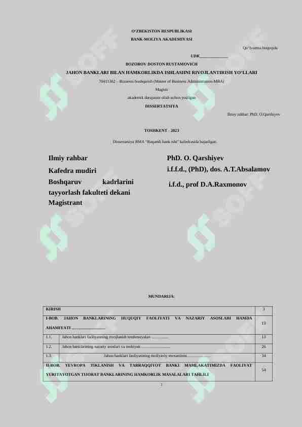 JAHON_BANKLARI_BILAN_HAMKORLIKDA_ISHLASHNI_RIVOJLANTIRISH_YO‘LLARI dissertatsiya namuna