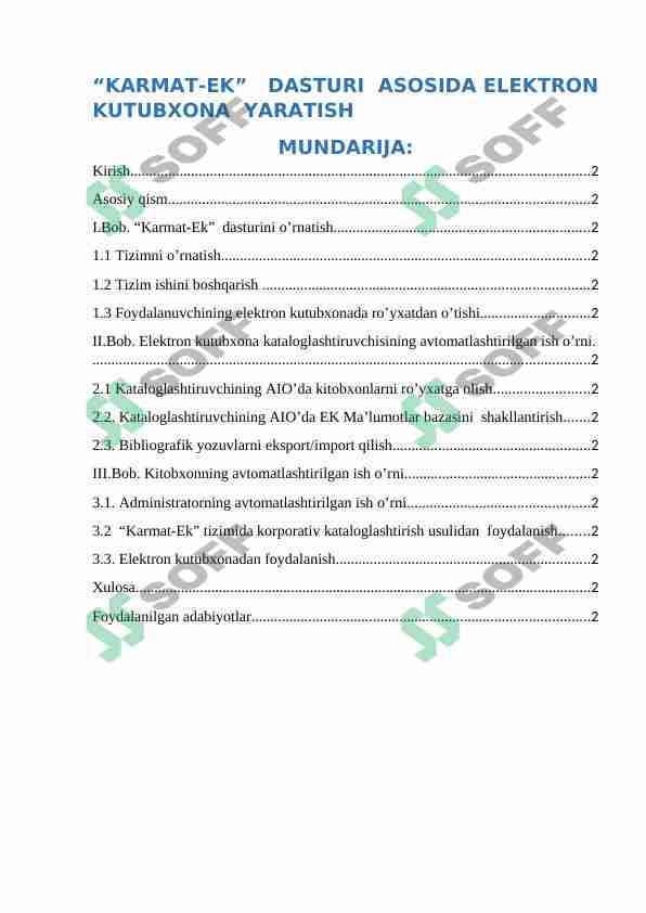 “KARMAT-EK” DASTURI ASOSIDA ELEKTRON KUTUBXONA YARATISH