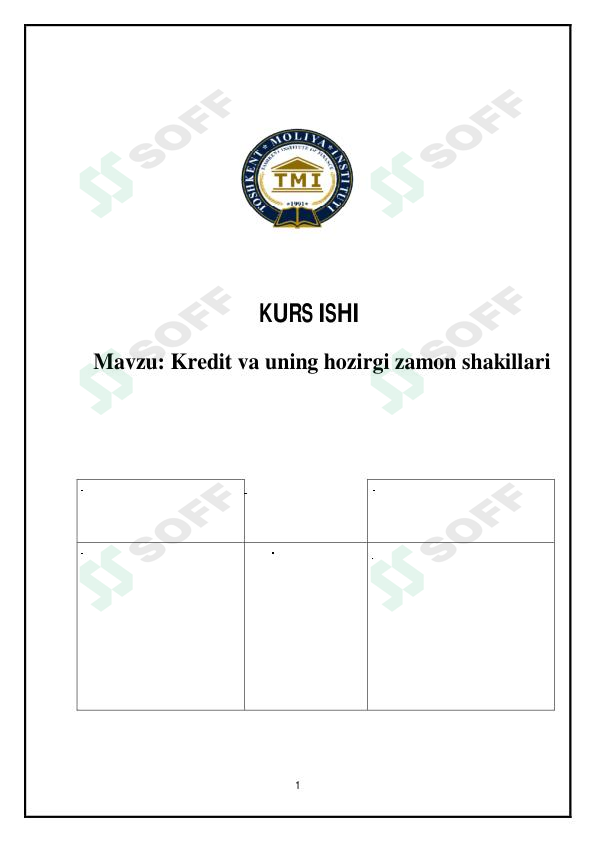 Kredit va uning hozirgi zamon shakillari