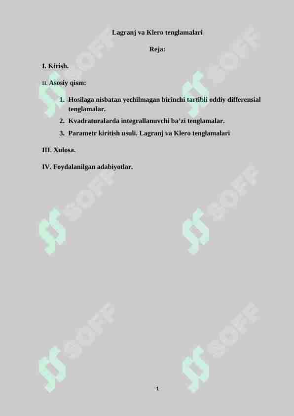 Lagranj va Klero tenglamalari