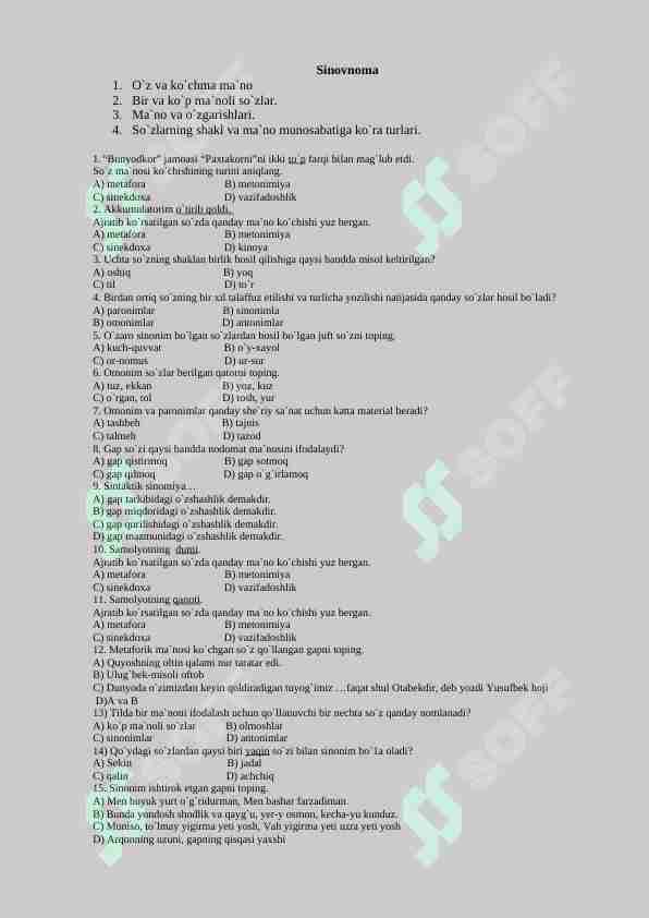 Leksikologiya 50ta test javobli