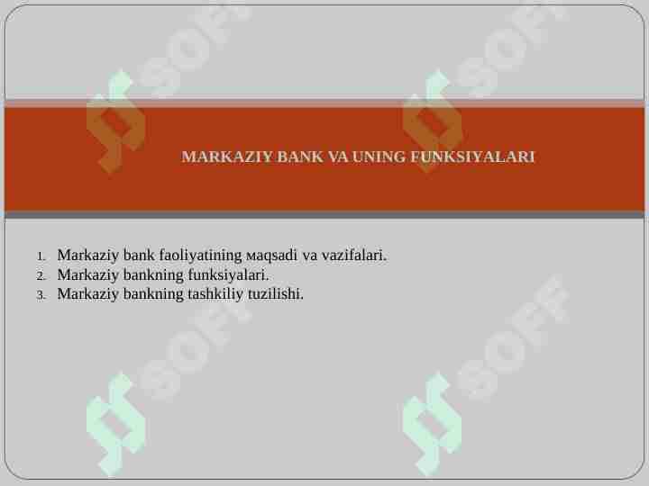 MARKAZIY BANK VA UNING FUNKSIYALARI