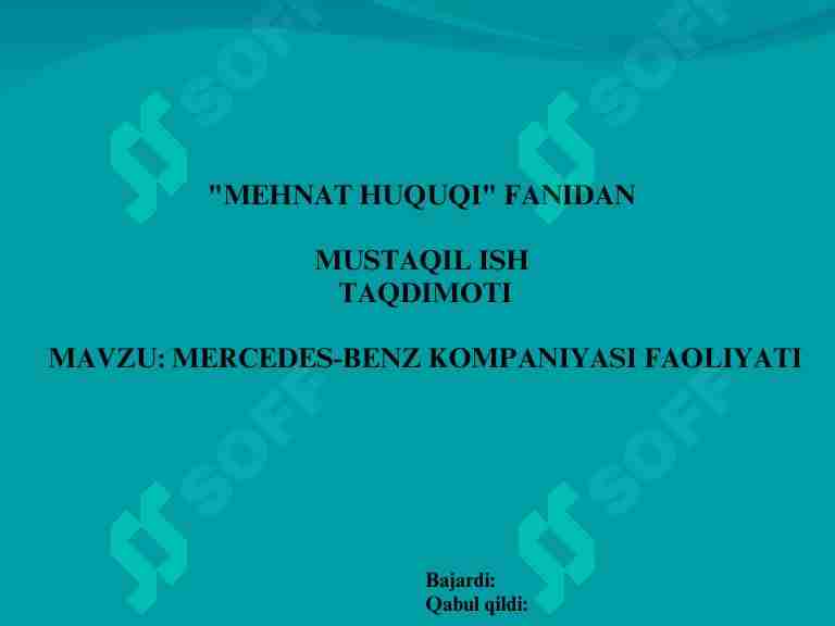 Mercedes Benz kompaniyasi faoliyati