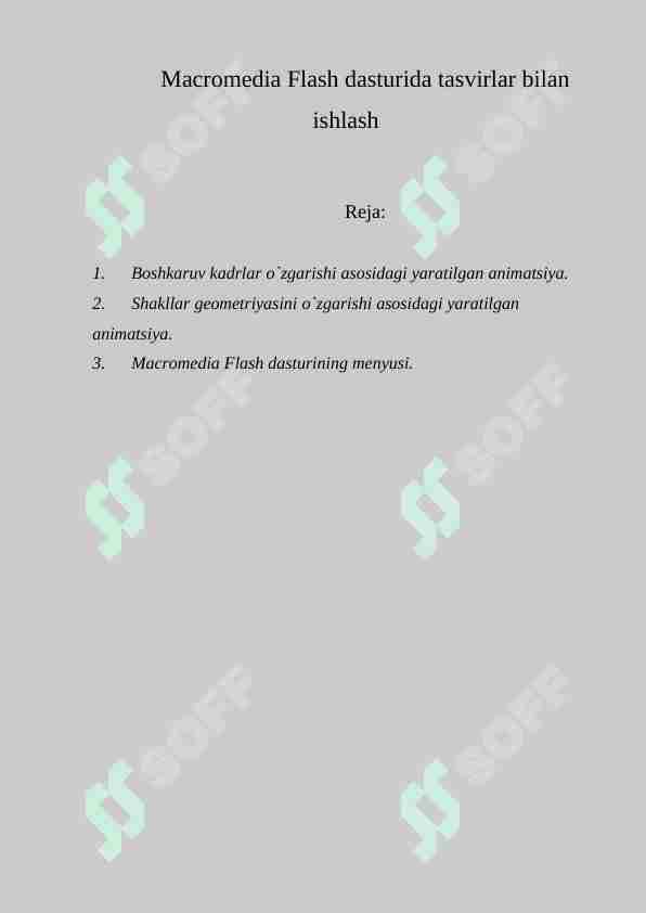 Macromedia Flash dasturida tasvirlar bilan ishlash