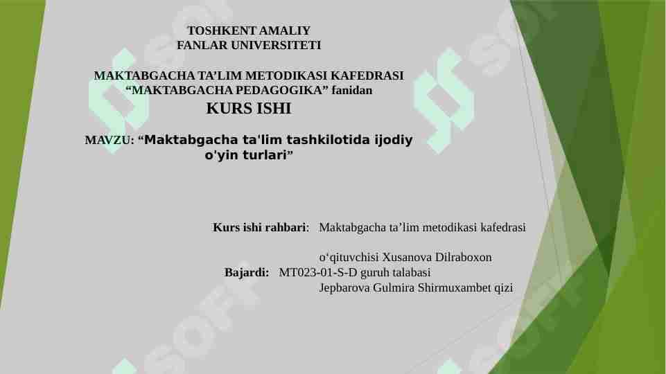 Maktabgacha ta'lim tashkilotida ijodiy o'yin turlari