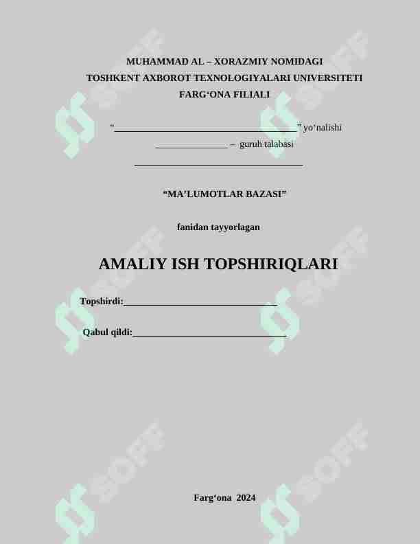 Ma’lumotlar bazasi dasturlarini o’rnatish va sozlash(MySql server, Oracle Server, Microsoft Sql Server).