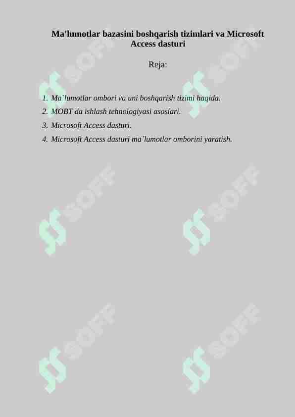 Ma'lumotlar bazasini boshqarish tizimlari va Microsoft Access dasturi